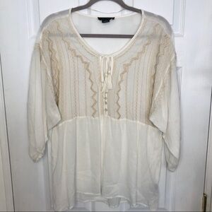 SANCTUARY White Beaded Boho Flowy Blouse Top Medium